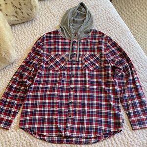 UNIONBAY Red and Gray Plaid Casual Button Down Shirt
